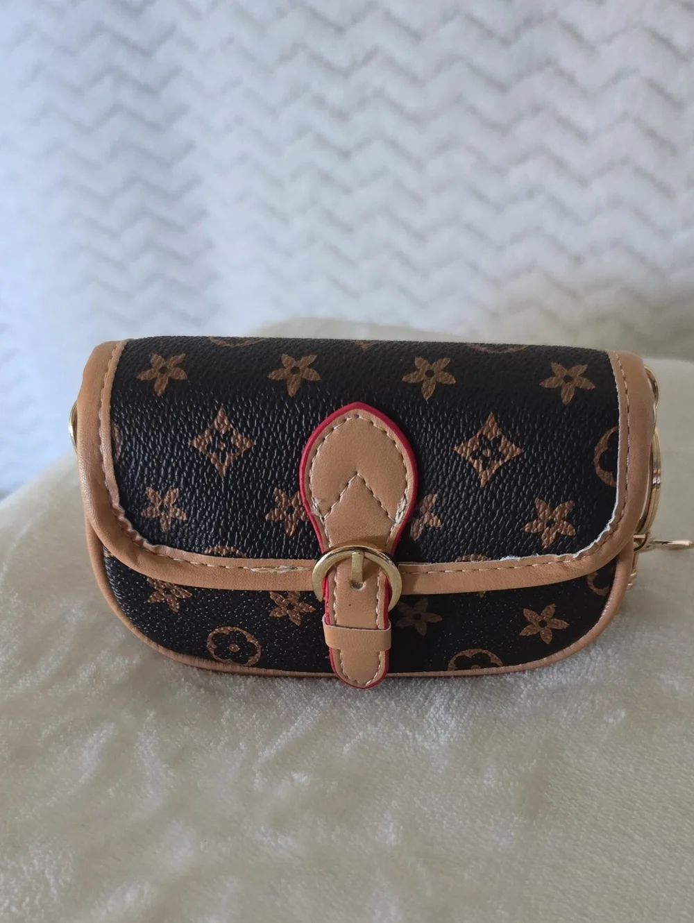 Luxury-Inspired Brown Patterned Bag Charm/Key Fob Case